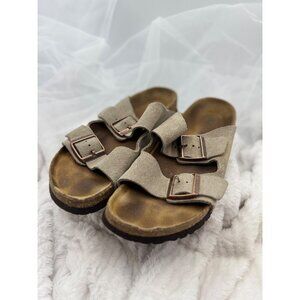 Birkenstock Arizona Suede Leather Sandals Tan Dual Strap Slip-On Footbed Size 39